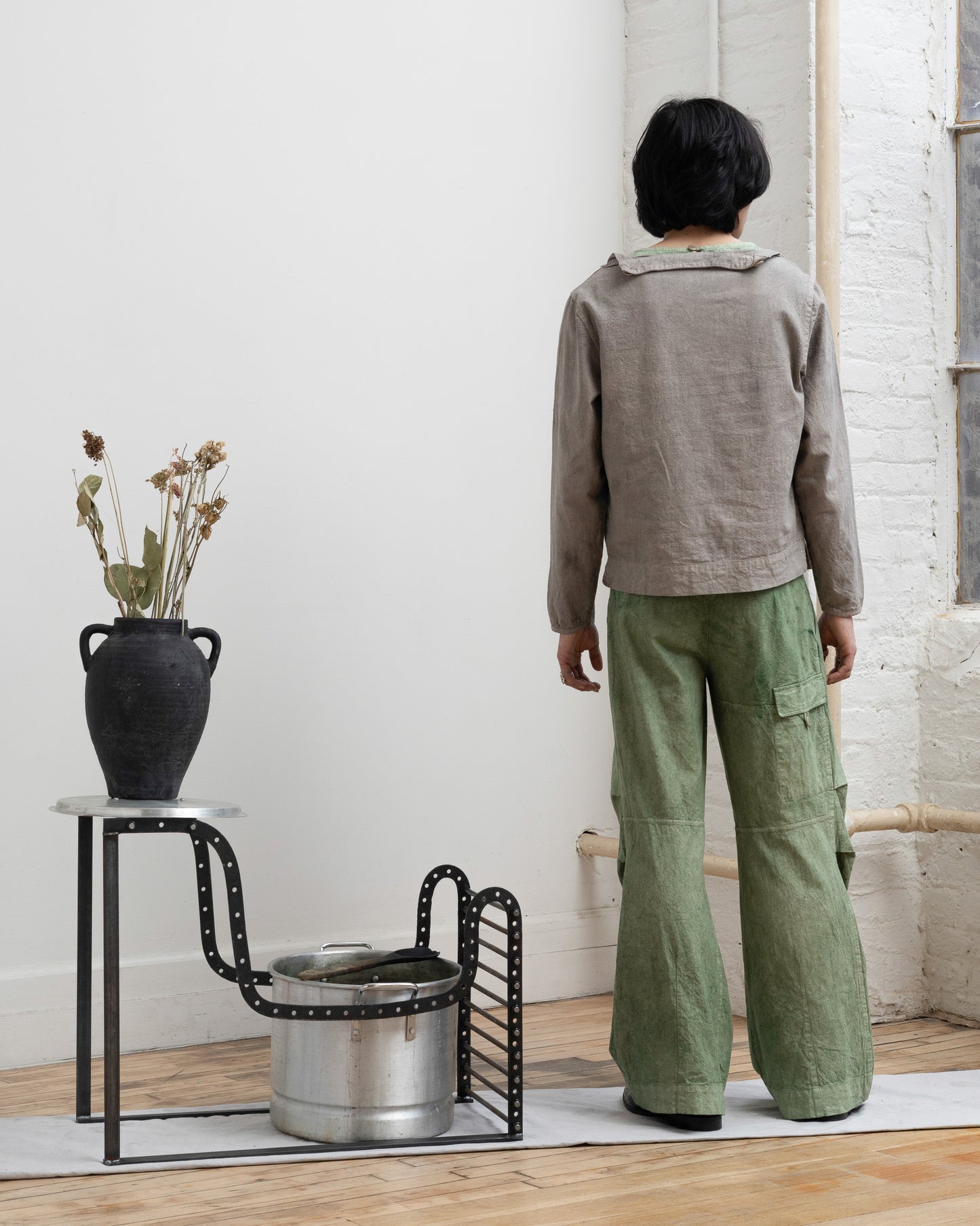 VOLUME TROUSER IN CHLOROPHYLLIN DYED LINEN
