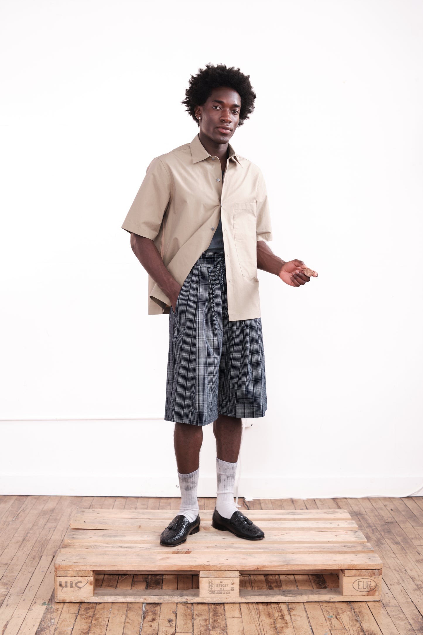 Pleated Shorts – Indigo Plaid