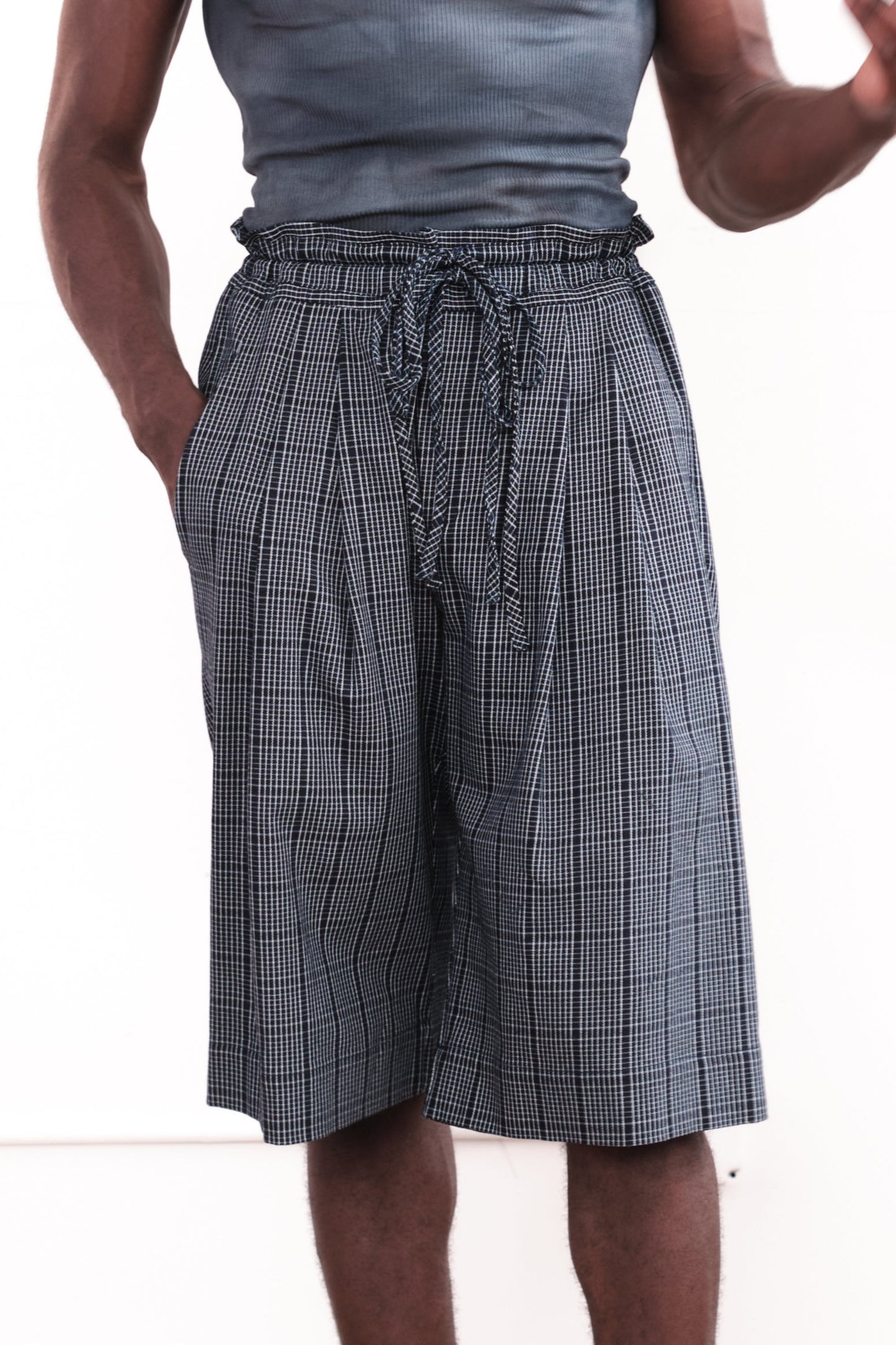 Pleated Shorts – Indigo Plaid