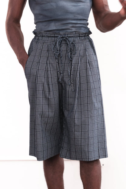 Pleated Shorts – Indigo Plaid