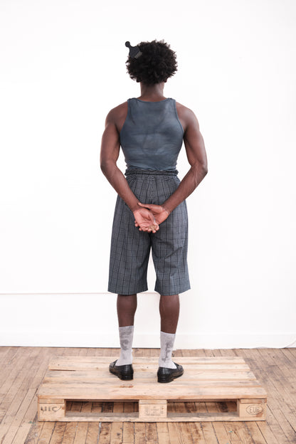 Pleated Shorts – Indigo Plaid